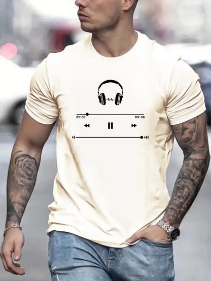 Music Lovers 3d Pattern Printed Men's Cotton Medium Stretch T-Shirt Trend Personality Men's Summer Casual Loose Quality Clothing