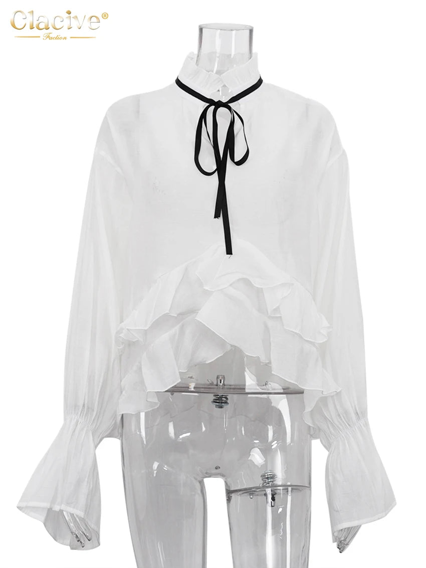 2025 Fashion Ruffle Collar Long Sleeve Blouses