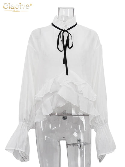 2025 Fashion Ruffle Collar Long Sleeve Blouses