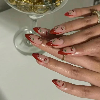 24Pcs Pink Almond French Press on Nails With 3D Bow ripple charms Design Fake Nails Ballerina False Nails Full Cover Nail Tips