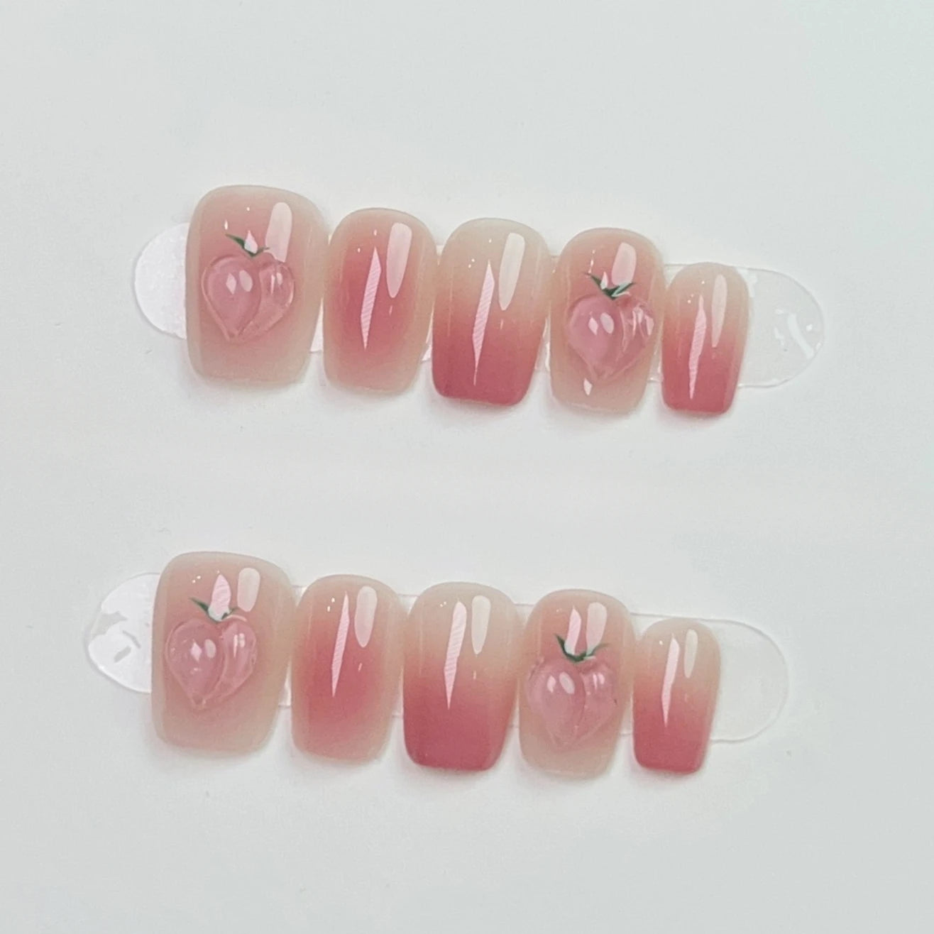 10Pcs Short Round Handmade Press On Nails Full Cover Peach Pink