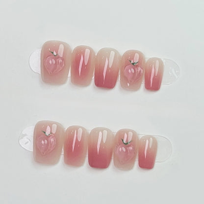 10Pcs Short Round Handmade Press On Nails Full Cover Peach Pink