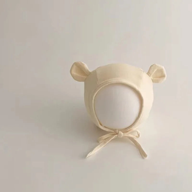 Cute Bear Ear Baby Beanie Cap Soft Cotton Newborn Ear Protection Hat Korean Solid Color Infant Boy Girl Lace-up Bonnet