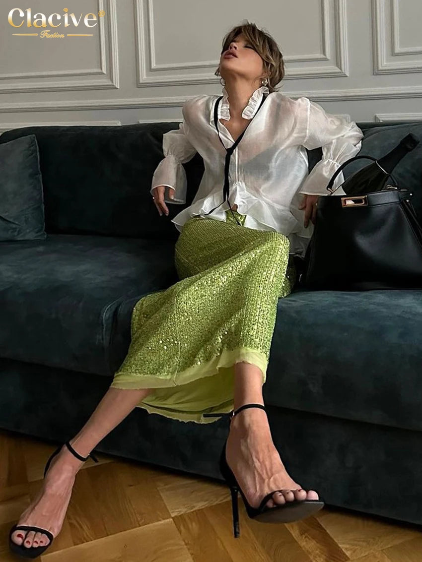 2025 Fashion Ruffle Collar Long Sleeve Blouses