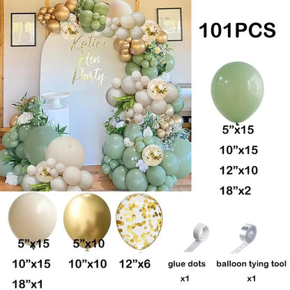 92pc Sage Green Balloons Garland Arch Kit White Gold Confetti Balloon Baby Shower Birthday Party Wedding Decoration Latex Globos