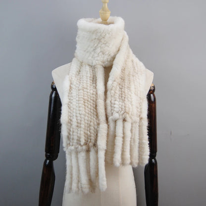 2025 Luxury Women Muffler 100% Real Mink Fur Scarf With Tassel Hand Knitted Natural Mink Scarves Neck Warmer Poncho Wholesale