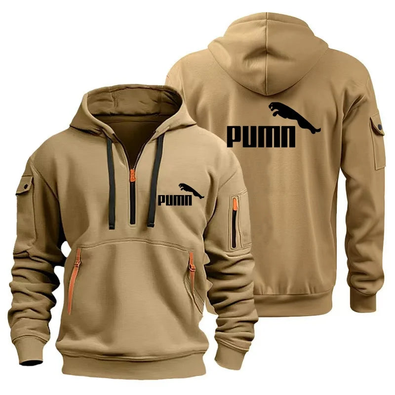 Men's European Size Hoodie, Multi-Pocket Zipper Sweatshirt, Loose Casual Pullover