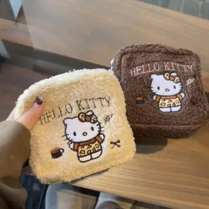 Hello Kitty Plush Coin Purse Miniso Earphone Bag New Cartoon Fashion Versatile Embroidered Wool Style Lipstick Storage Handbag