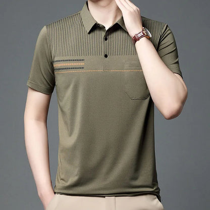 Casual Solid Color Polo T-shirt Pockets Short Sleeve Tops