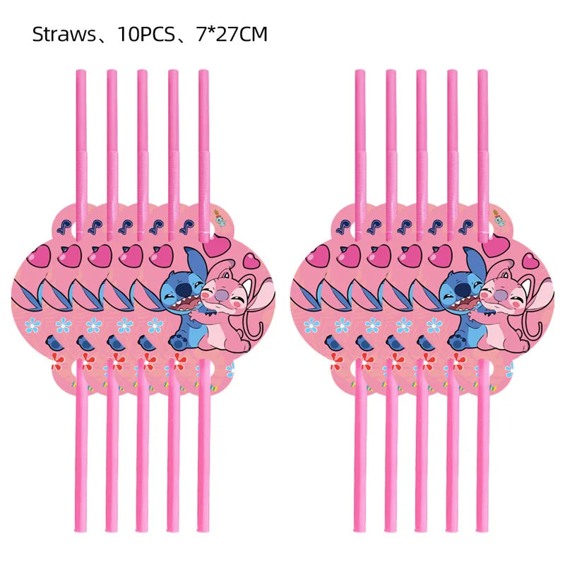 Disney Pink Lilo&Stitch Birthday Party Decorations Disposable Plate Angel Balloon Baby Shower Girls Birthday Party Supplies