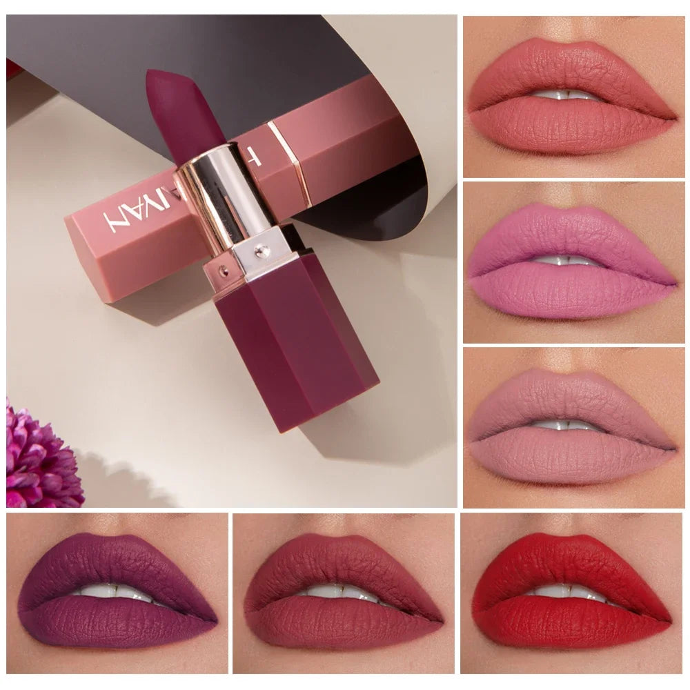 HANDAIYAN 6 Colours Matte Lipstick Velvet Easy Tinting Long-lasting LippenstiftTinted Balm 24 Hours WaterproofMakeup Lip Makeup