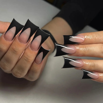 24pcs Duckbill Shaped Fake Nails Gold Butterfly Rhinestone Design False Nail Tips Wearable Full Cover French Press on Nails