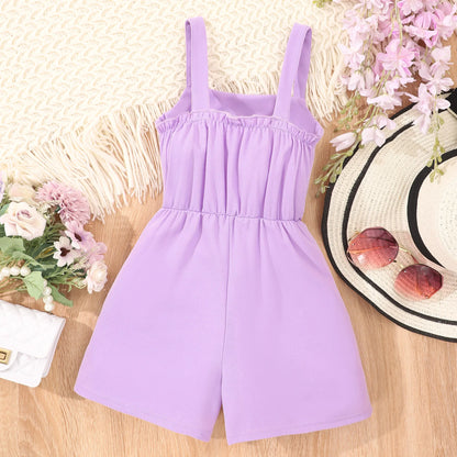 Girls Casual Solid Button Decor Sleeveless Jumpsuit Romper For Summer Gift