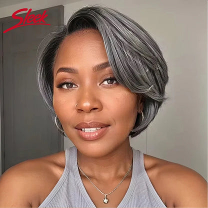 Sleek Blond 613 Short Pixie Cut Bob Wigs C Lace Front Part Human Hair Wigs Nature Grey Wigs Brazilian Straight Remy Hair Wig