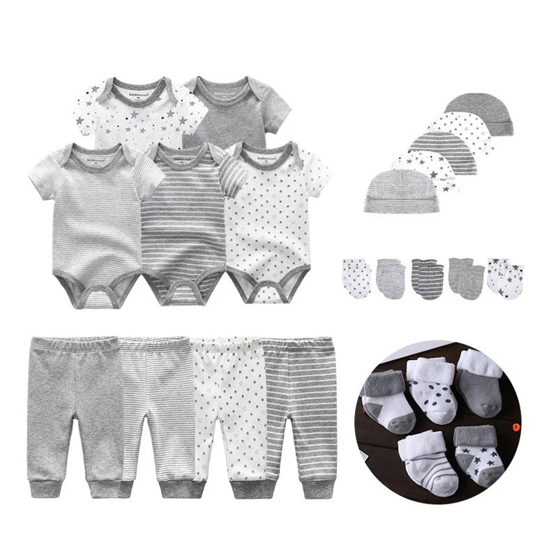 24Pieces Newborn Baby Rompers+Pants+Mittens+Hats+Socks Set 100%cotton Print Unisex Baby Girl Boy Clothes Sets