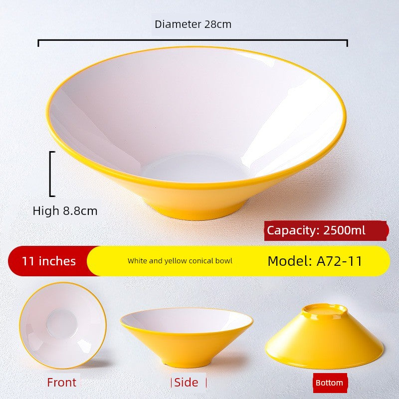 Melamine Rain-Hat Shaped Bowl Commercial Ramen Bowl River Snail Rice Noodle Bowl Noodle Restaurant Dedicated Noodles with Soy Sauce Wonton Pig's Knuckle Rice Spicy Hot Large Bowl