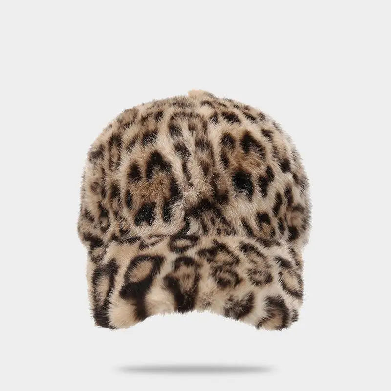 Leopard Print Baseball Cap Women Plush Faux Fur Keep Warm Winter Women's Cap Outdoor Vintage