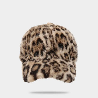 Leopard Print Baseball Cap Women Plush Faux Fur Keep Warm Winter Women's Cap Outdoor Vintage