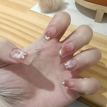 24Pcs Wearable French Fake Nails with Glue Simple Square False Nail Pink Short Detachable Press on Nail Tips Nude Manicure