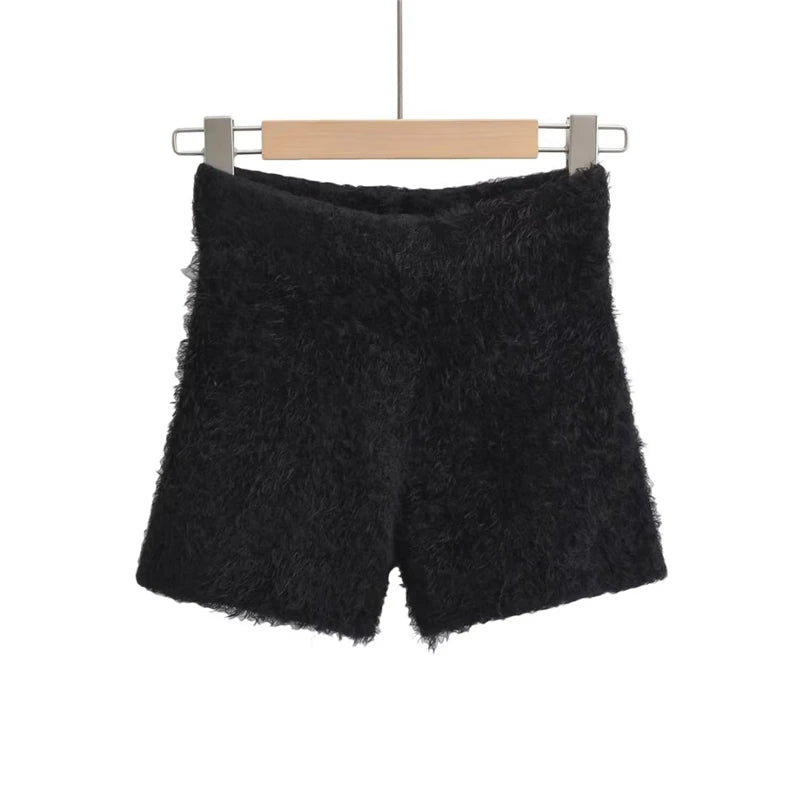 Spring Autumn Sexy Women High Waist Hip Lift Shorts Furry Mohair Knitting Tight Shorts Female