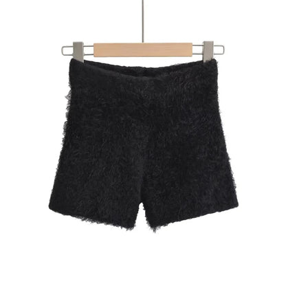 Spring Autumn Sexy Women High Waist Hip Lift Shorts Furry Mohair Knitting Tight Shorts Female