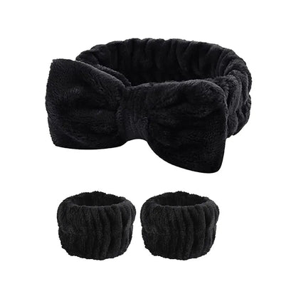 Spa Headband with Wrist Towels for Face Washing Set Elastic Bow Headbands with Highly Absorbent Wristbands for Shower Skincare