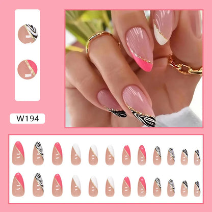24pcs/Box Ballerina Nail Tip Purple with Design Manicure Patches Fresh Floral Almond False Nails Press on Med Nails Detachable