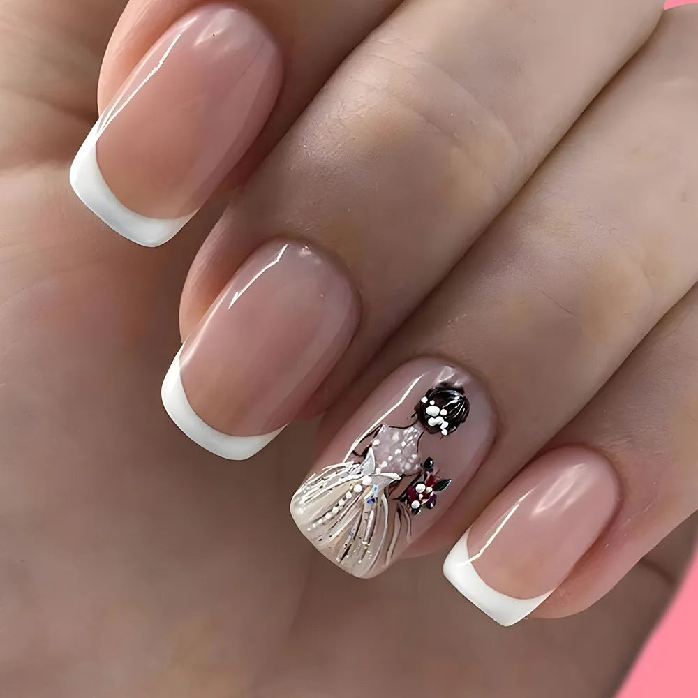 24Pcs Fake Nails Press On Fashion Supplies Containing Jelly Gel For False Charms Nails Tips Acrylic Press Short Square Girls