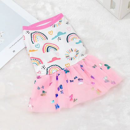 Lace Puppy Skirt Dog Dress Pet Apparel Mesh Fashion Printing Skirt Spring Summer Thin Pet Clothes Sweet Cute Princess Dress
