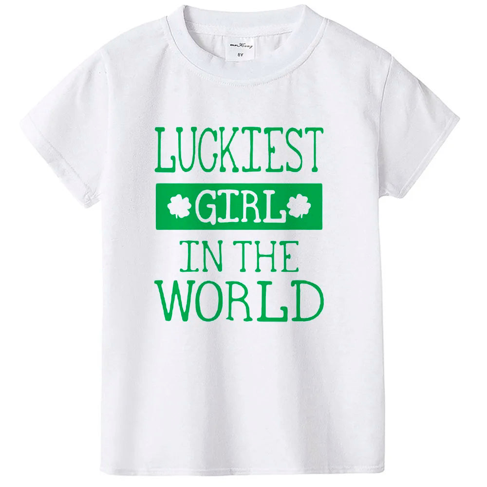 Happy St Patricks Day Kids Party Tshirt Luckiest Boys Girls Kids White T-shirt First St Patricks Outfit Clothes Fashion Tops Tee