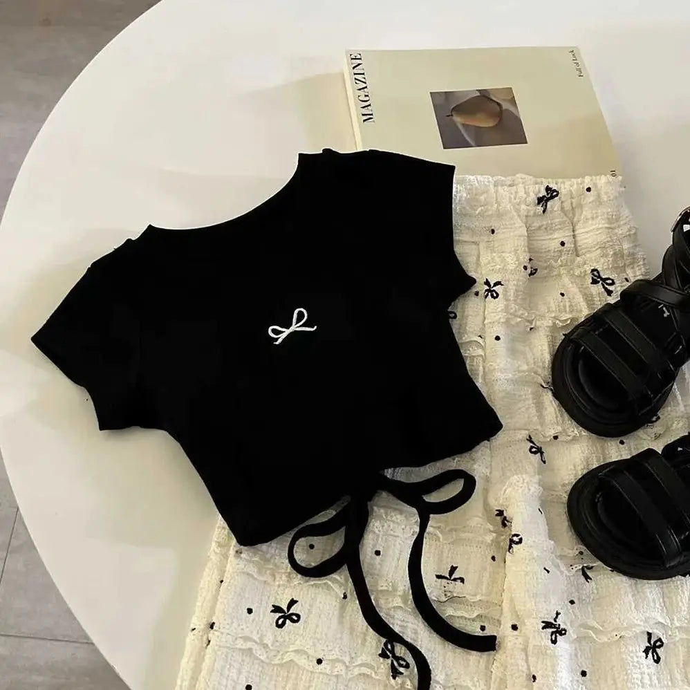Kids Girls Bow T-shirts+Loose Pants 2Pcs Summer Children Clothes Sets Short Sleeve Backless T-shirt Bowknot Pants Girls Suit