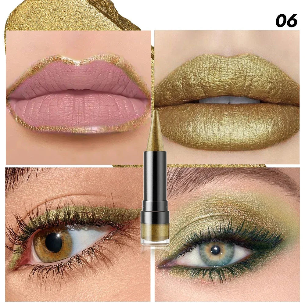 Metallic Purple Lipstick Tapered Lip Liner Waterproof Easy To Apply Non-stick Nude Red Glitter Lipstick Crayon Eyeshadow Pencil