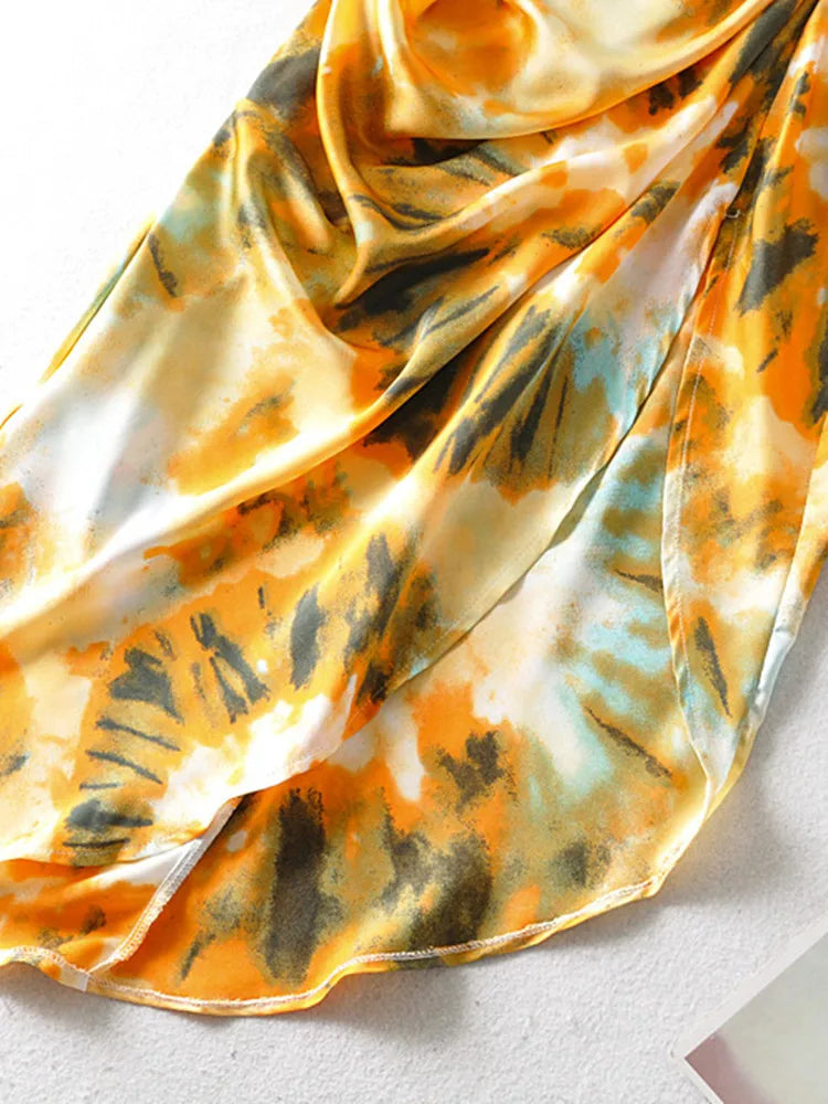 Vintage Yellow Tie dye Flower print  Spaghetti Strap Dress