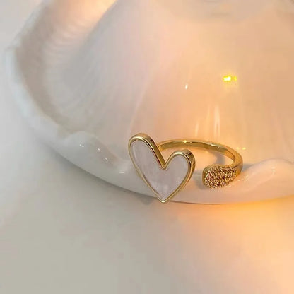GUFTM Fashion Cute Shell Heart Rings for Women Girls Elegant Temperamental Gold Color Zircon Open Adjustable Ring