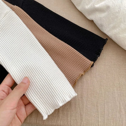 Autumn Baby T-shirt Girl Solid Color Crew Neck Long Sleeve Ribbed