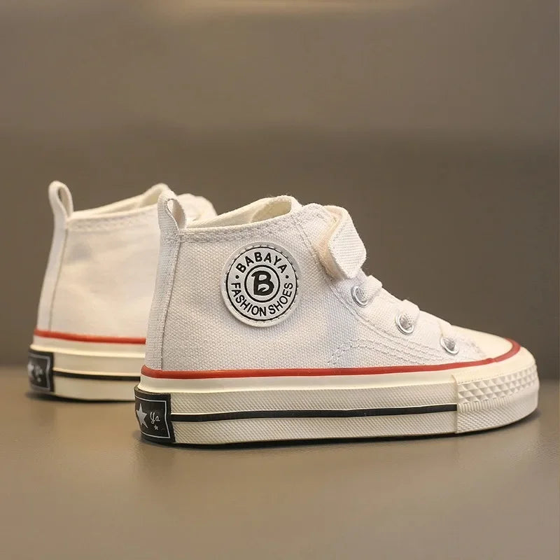 Babaya Children Canvas Shoes Boys Sneakers 2024 Spring New High-top Breathable Girls Shoes for Kids White Casual Shoes