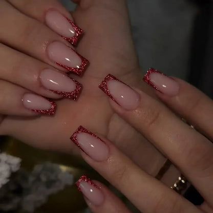 24Pcs French Tip  Press on Nails Short Coffin False Nails Simple Wearable Fake Nails Frosted Full Cover Press on Nail Tips Art