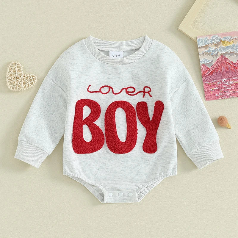 0-18M Baby Boys Sweatshirts Rompers Valentine's Day Sleeve Jumpsuit