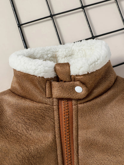 1-3Y Baby Boys Winter Long Sleeve Turtleneck Warm  Coral Velvet  Jacket Coat With Zipper Outerwear