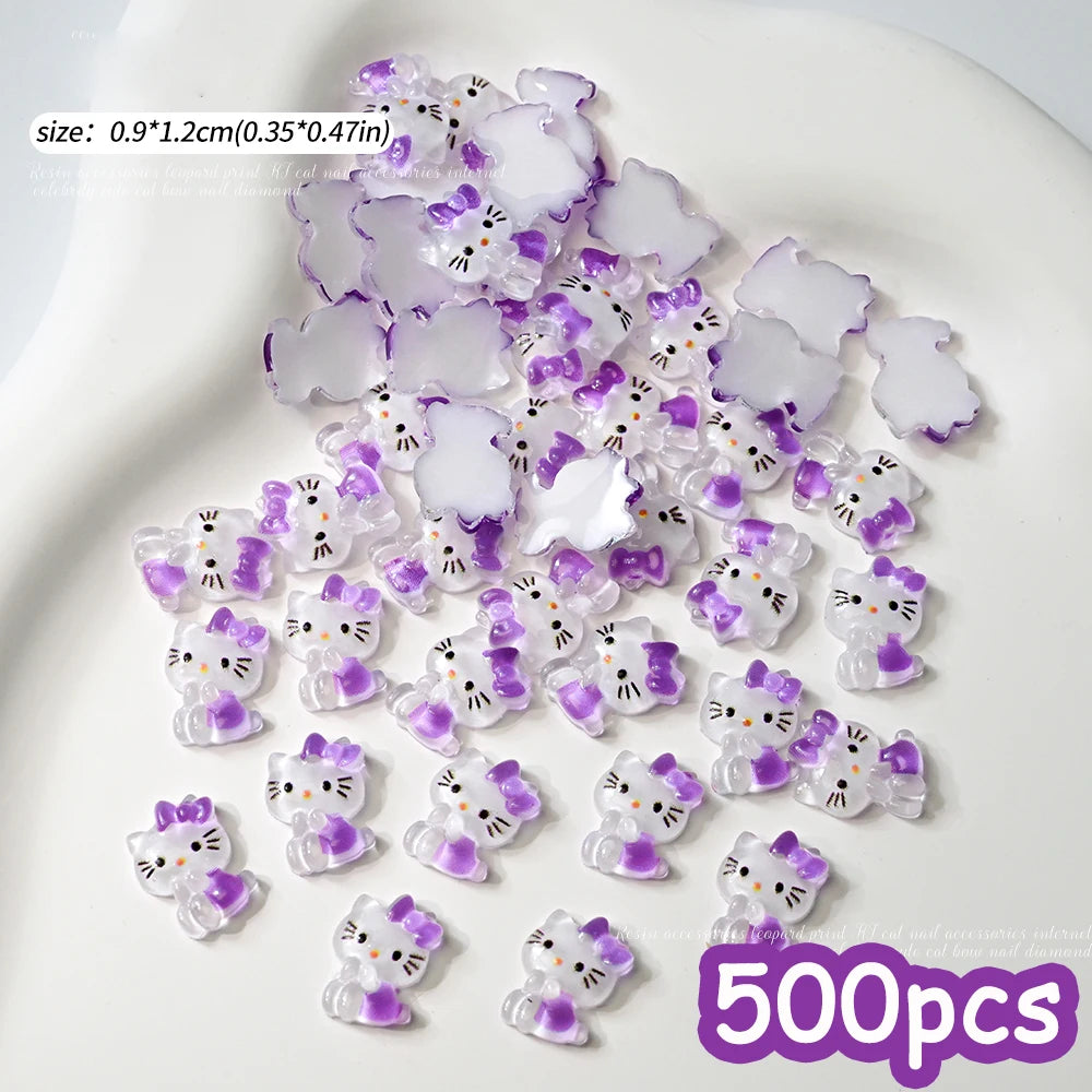 500pcs Cute Sanrio Nail Art Charms 3D Pink Bow Hello Kitty Cinnamoroll Nail Decoration