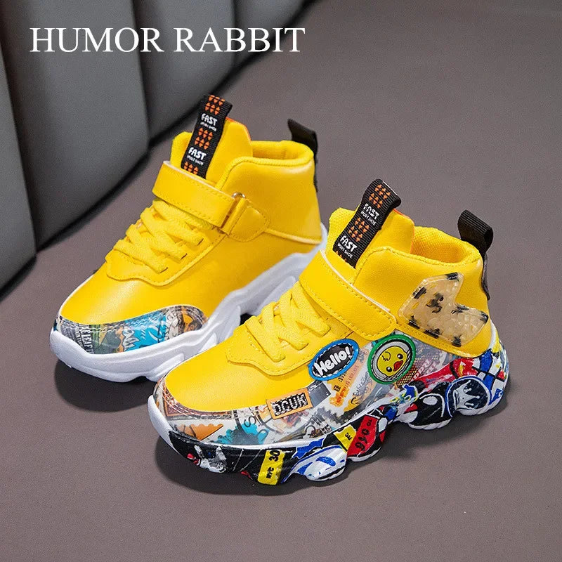 Children Sports Sneakers for Girls Kid Cartoon Graffiti Pattern Casual Shoes Boys Basketball Shoe