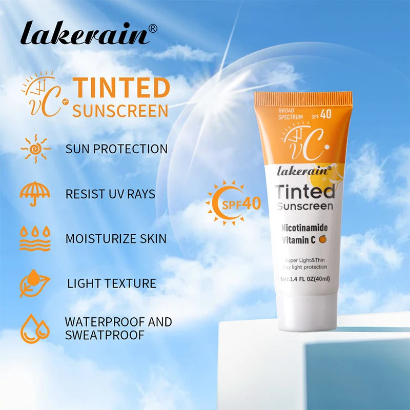 SPF40 Tinted Sunscreen Nicotinamide Vitamin C Mineral Sunblock With Zinc Oxide & Titanium,UV-Proof Sun Block Whitening Cream