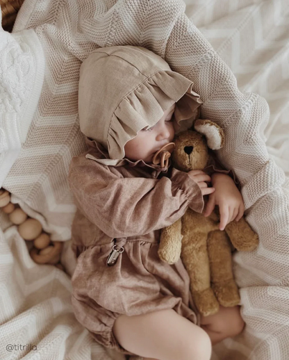 2Pcs Spring Baby Girls Playsuit With Hat Long Sleeves Newborn Romper Cotton Linen Fabric Infant Clothes