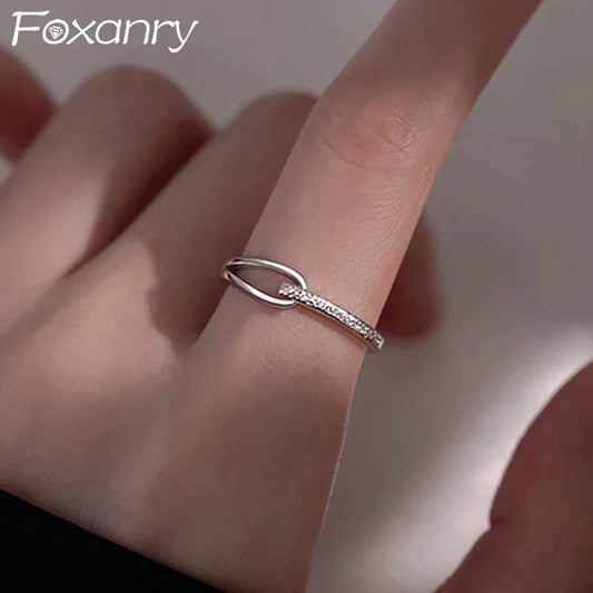 Foxanry Minimalist Silver Color Rings for Women Geometric Handmade Jewelry