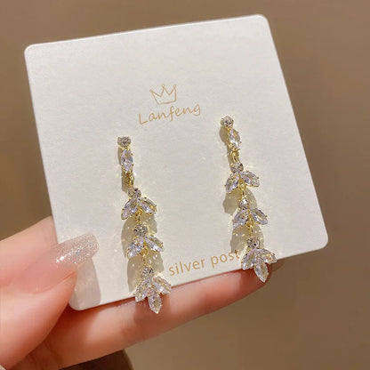 Fashion Trend Unique Design Elegant Delicate Luxurious Zirconia Leaf Tassel Earrings High Jewelry Wedding Party Gifts For Women