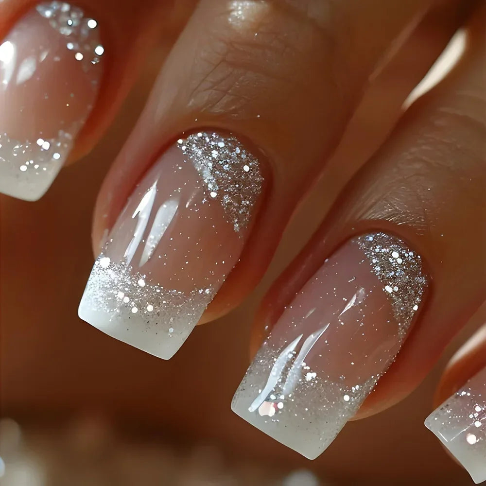 24Pcs French Tip  Press on Nails Short Coffin False Nails Simple Wearable Fake Nails Frosted Full Cover Press on Nail Tips Art