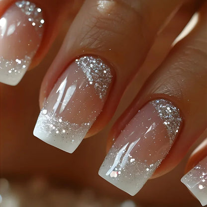 24Pcs French Tip  Press on Nails Short Coffin False Nails Simple Wearable Fake Nails Frosted Full Cover Press on Nail Tips Art