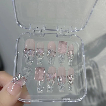 10Pcs Handmade transparent  Press on Nails 3D Diamonds Ice Cube