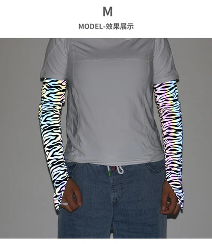2025 Spring Summer Women Colorful Reflective SleeveS Y2K Harajuku Personality Printed Outdoor Sports Sunscreen Sleeve рукава