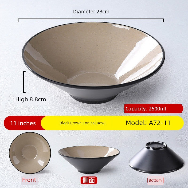 Melamine Rain-Hat Shaped Bowl Commercial Ramen Bowl River Snail Rice Noodle Bowl Noodle Restaurant Dedicated Noodles with Soy Sauce Wonton Pig's Knuckle Rice Spicy Hot Large Bowl